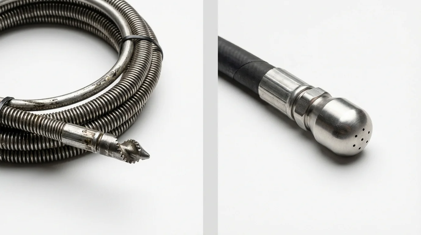 Drain snake cable and hydro jetting nozzle used for drain cleaning in Lepanto, AR